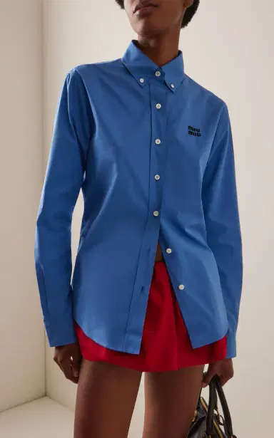 Miu Miu Button-Detailed Cotton-Poplin Shirt | Thumbnail 3 Miu Miu Button-Detailed Cotton-Poplin Shirt | Thumbnail 3