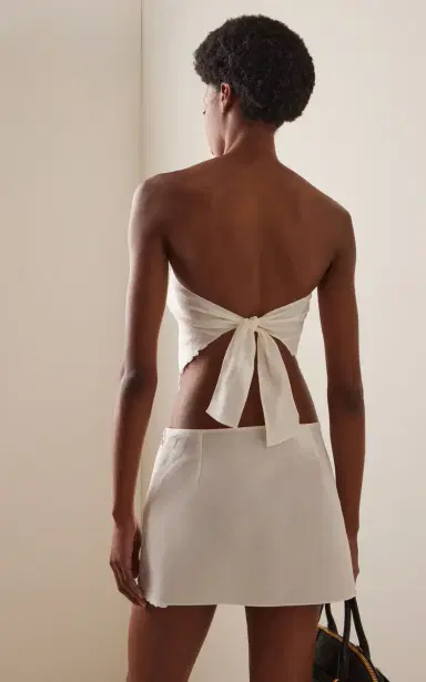 Miu Miu Strapless Embroidered Cotton-Linen Bandana Top | Thumbnail 4 Miu Miu Strapless Embroidered Cotton-Linen Bandana Top | Thumbnail 4