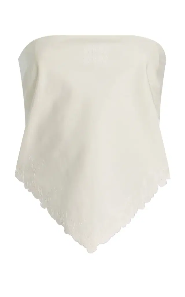 Strapless Embroidered Cotton-Linen Bandana Top