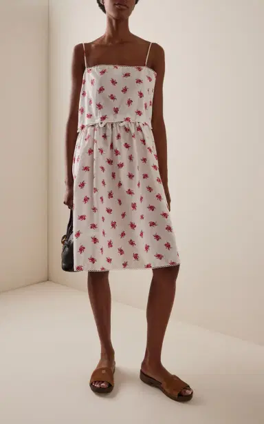 Miu Miu Button-Detailed Floral Cotton-Linen Midi Dress | Thumbnail 2