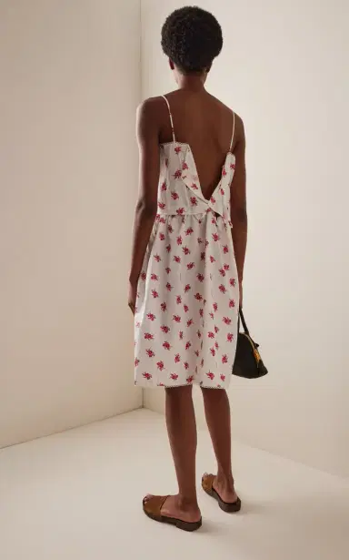 Miu Miu Button-Detailed Floral Cotton-Linen Midi Dress | Thumbnail 4