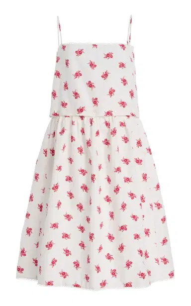 Miu Miu Button-Detailed Floral Cotton-Linen Midi Dress | Thumbnail 6