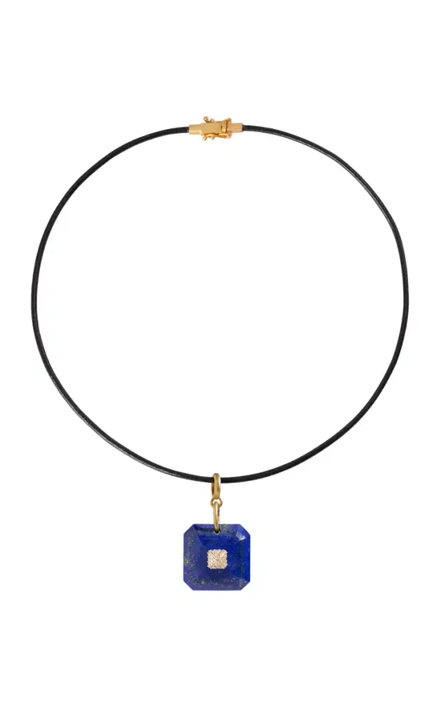 14k Gold Pyramid Charm Necklace - Blue - OS - Only At Moda Operandi