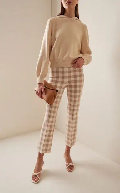 High Sport Kick Gingham Stretch-Cotton Knit Cropped Flared Pants | Thumbnail 2 High Sport Kick Gingham Stretch-Cotton Knit Cropped Flared Pants | Thumbnail 2