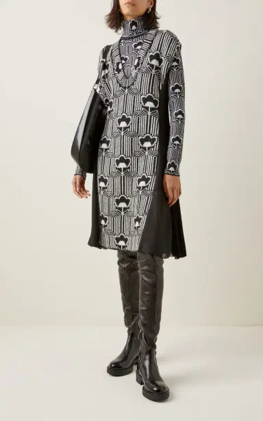 Prada Floral Wool And Crepe Dress | Thumbnail 2 Prada Floral Wool And Crepe Dress | Thumbnail 2