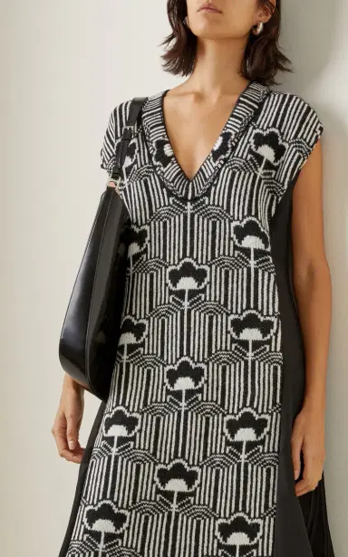 Prada Floral Wool And Crepe Dress | Thumbnail 3 Prada Floral Wool And Crepe Dress | Thumbnail 3