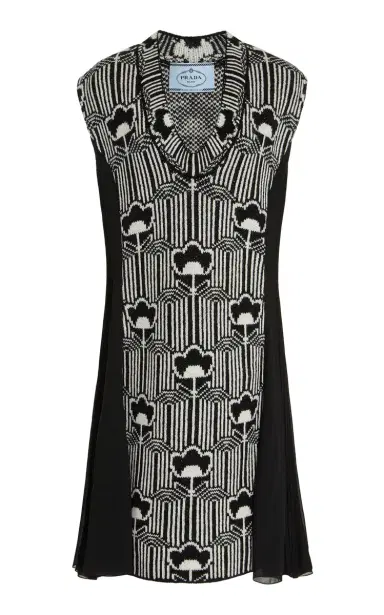 Prada Floral Wool And Crepe Dress | Thumbnail 6 Prada Floral Wool And Crepe Dress | Thumbnail 6