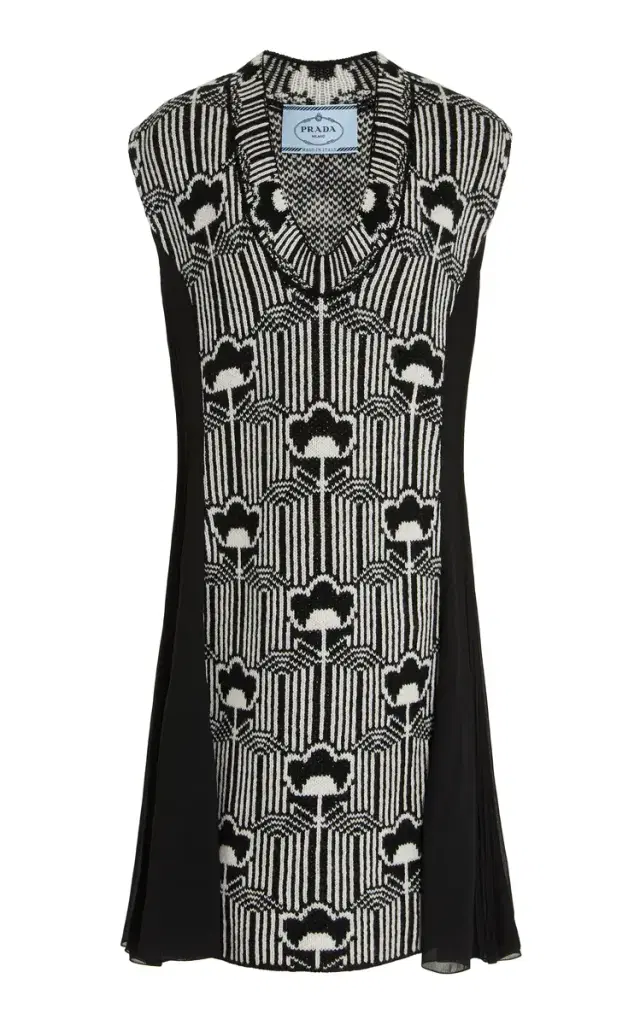 Prada Floral Wool And Crepe Dress