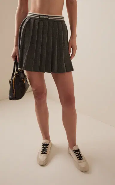 Miu Miu Pleated Cashmere-Wool Mini Skirt | Thumbnail 3 Miu Miu Pleated Cashmere-Wool Mini Skirt | Thumbnail 3