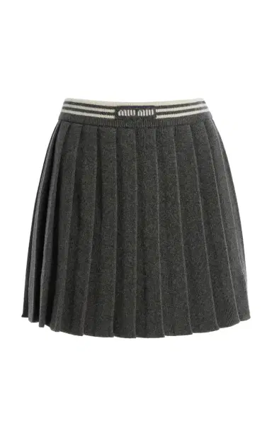 Miu Miu Pleated Cashmere-Wool Mini Skirt | Thumbnail 1 Miu Miu Pleated Cashmere-Wool Mini Skirt | Thumbnail 1