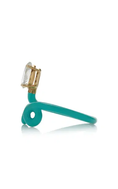 Bea Bongiasca 9kt Yellow Gold And Silver With Hint Of Mint Enamel And Drop Cut Rock Crystal | Thumbnail 3