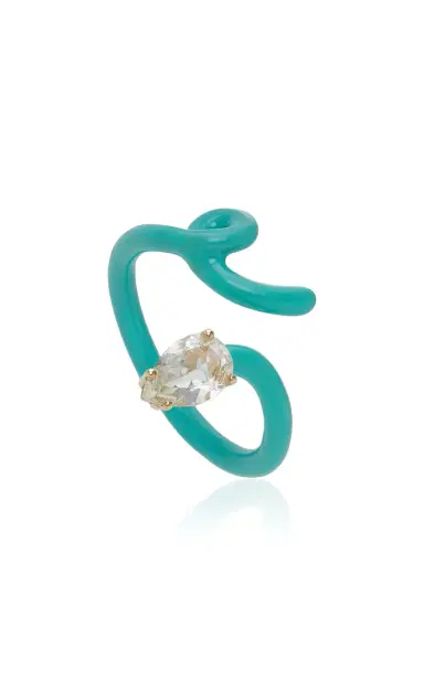 Bea Bongiasca 9kt Yellow Gold And Silver With Hint Of Mint Enamel And Drop Cut Rock Crystal | Thumbnail 4