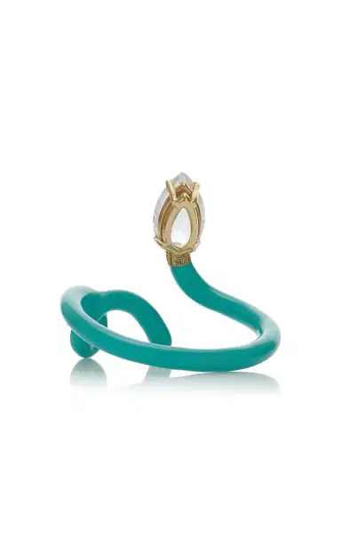 Bea Bongiasca 9kt Yellow Gold And Silver With Hint Of Mint Enamel And Drop Cut Rock Crystal | Thumbnail 5