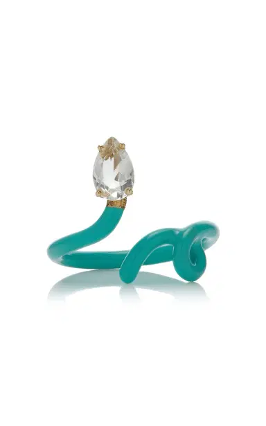 Bea Bongiasca 9kt Yellow Gold And Silver With Hint Of Mint Enamel And Drop Cut Rock Crystal | Thumbnail 1