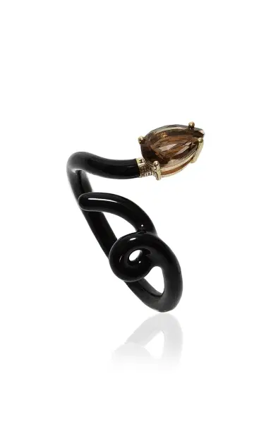 Bea Bongiasca 9kt Yellow Gold And Silver With Black Enamel And Drop Cut Smoky Quartz | Thumbnail 3 Bea Bongiasca 9kt Yellow Gold And Silver With Black Enamel And Drop Cut Smoky Quartz | Thumbnail 3