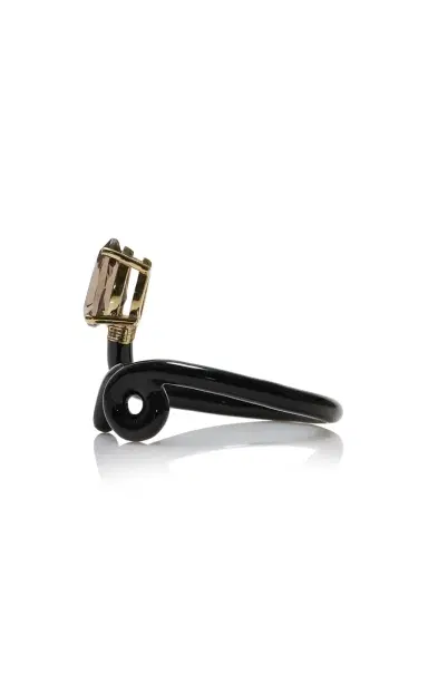 Bea Bongiasca 9kt Yellow Gold And Silver With Black Enamel And Drop Cut Smoky Quartz | Thumbnail 8 Bea Bongiasca 9kt Yellow Gold And Silver With Black Enamel And Drop Cut Smoky Quartz | Thumbnail 8