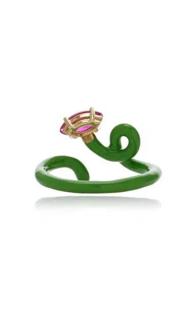 Bea Bongiasca 9kt Yellow Gold And Silver With Green Enamel And Marquise Cut Corundum | Thumbnail 5