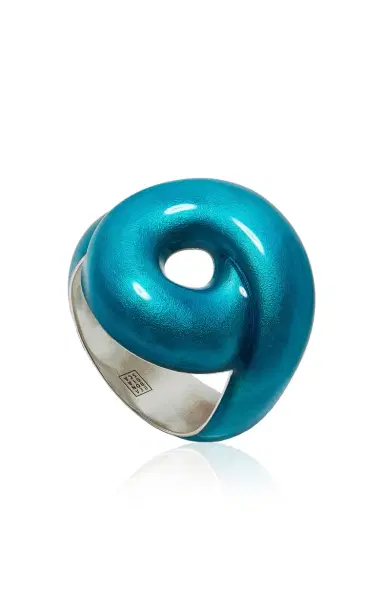 Bea Bongiasca Silver And Ocean Blue Enamel Tarallo Ring | Thumbnail 5