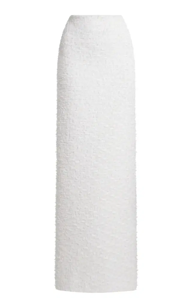 Cotton Tweed Maxi Column Skirt - White