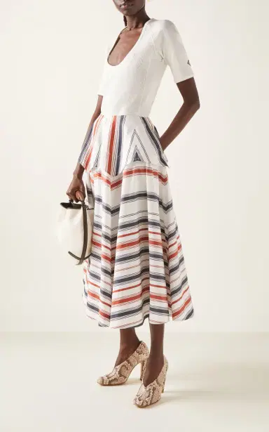 Bottega Veneta Drop-Waist Cotton-Linen Midi Skirt | Thumbnail 2