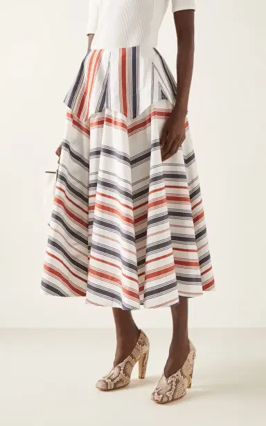 Bottega Veneta Drop-Waist Cotton-Linen Midi Skirt | Thumbnail 3