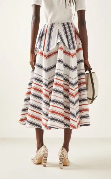 Bottega Veneta Drop-Waist Cotton-Linen Midi Skirt | Thumbnail 4