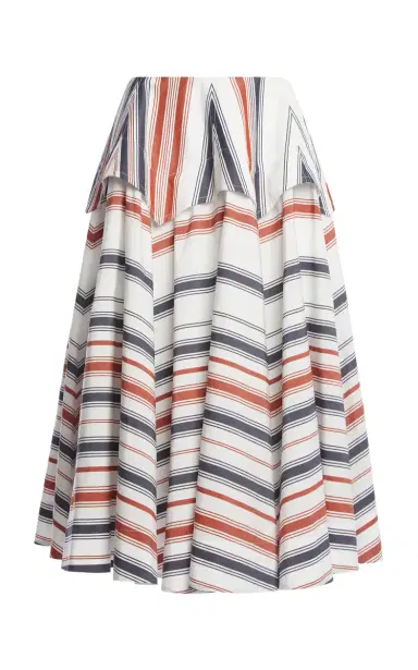 Bottega Veneta Drop-Waist Cotton-Linen Midi Skirt | Thumbnail 1