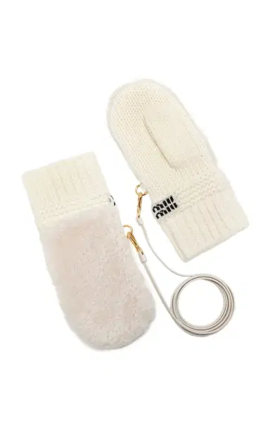 Miu Miu Shearling-Trimmed Cashmere-Wool Mittens | Thumbnail 1 Miu Miu Shearling-Trimmed Cashmere-Wool Mittens | Thumbnail 1