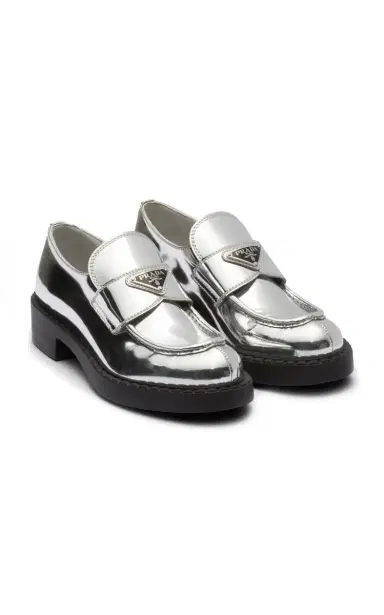 Prada Metallic Leather Loafers | Thumbnail 3