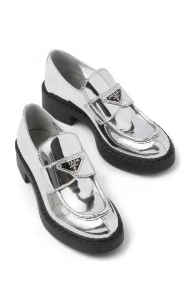 Prada Metallic Leather Loafers | Thumbnail 4