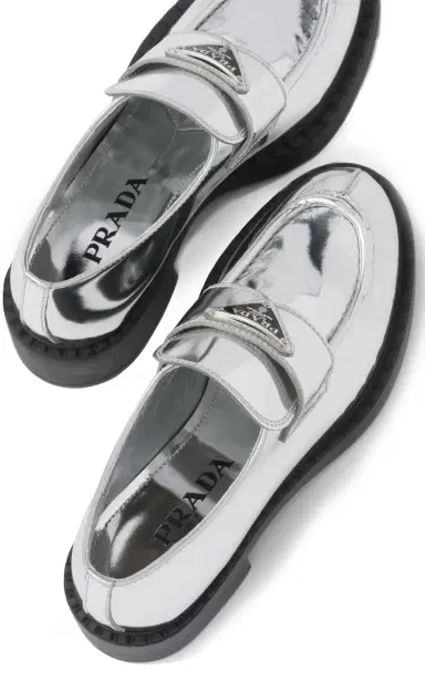 Prada Metallic Leather Loafers | Thumbnail 6