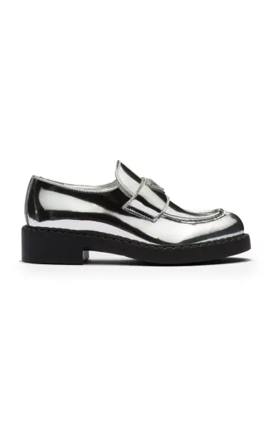 Prada Metallic Leather Loafers | Thumbnail 1