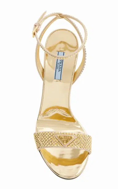 Prada Crystal-Embellished Metallic Leather Sandals | Thumbnail 3