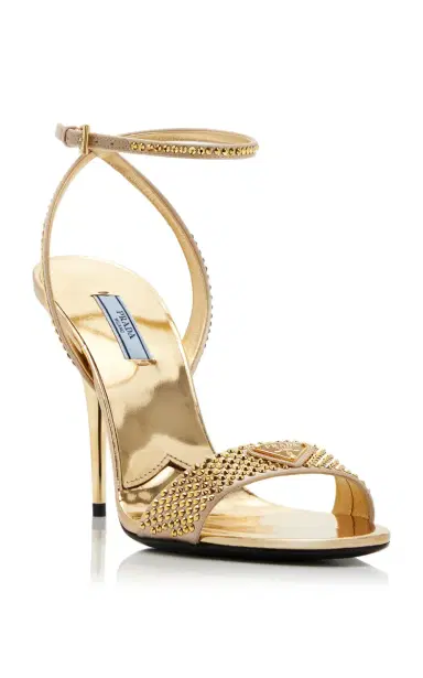 Prada Crystal-Embellished Metallic Leather Sandals | Thumbnail 5