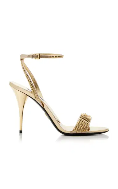 Prada Crystal-Embellished Metallic Leather Sandals | Thumbnail 1