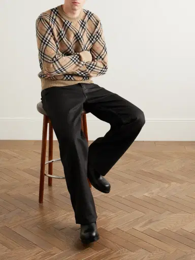 Burberry Checked Wool-Blend Jacquard Sweater - Men | Thumbnail 2 Burberry Checked Wool-Blend Jacquard Sweater - Men | Thumbnail 2