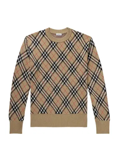Burberry Checked Wool-Blend Jacquard Sweater - Men | Thumbnail 1 Burberry Checked Wool-Blend Jacquard Sweater - Men | Thumbnail 1