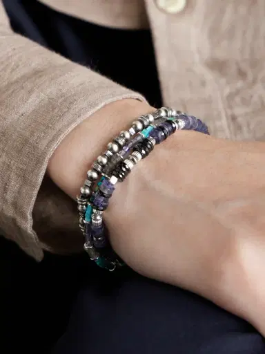 Peyote Bird Set of Three Sterling Silver Multi-Stone Beaded Bracelets - Men | Thumbnail 2 Peyote Bird Set of Three Sterling Silver Multi-Stone Beaded Bracelets - Men | Thumbnail 2