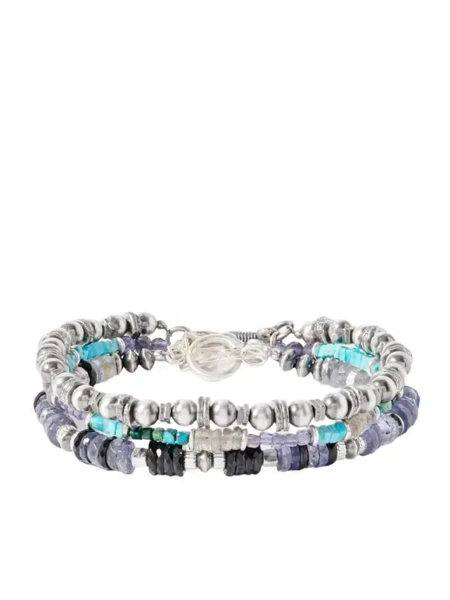 Peyote Bird Set of Three Sterling Silver Multi-Stone Beaded Bracelets - Men