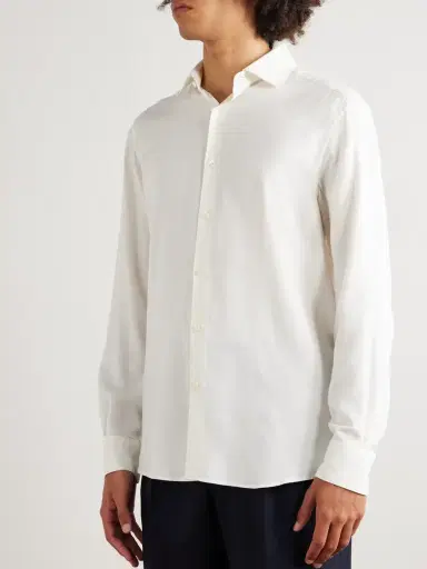 Zegna Cotton and Cashmere-Blend Twill Shirt - Men | Thumbnail 3