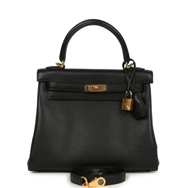 HERMÈS Hermes Kelly Retourne 25 Black Cheri Gold Hardware