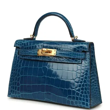 HERMÈS Hermes Kelly Sellier 20 Bleu Mykonos Shiny Alligator Mississipiensis Gold Hardware | Thumbnail 3 HERMÈS Hermes Kelly Sellier 20 Bleu Mykonos Shiny Alligator Mississipiensis Gold Hardware | Thumbnail 3