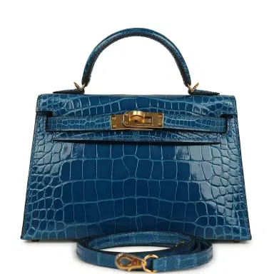 HERMÈS Hermes Kelly Sellier 20 Bleu Mykonos Shiny Alligator Mississipiensis Gold Hardware | Thumbnail 1 HERMÈS Hermes Kelly Sellier 20 Bleu Mykonos Shiny Alligator Mississipiensis Gold Hardware | Thumbnail 1