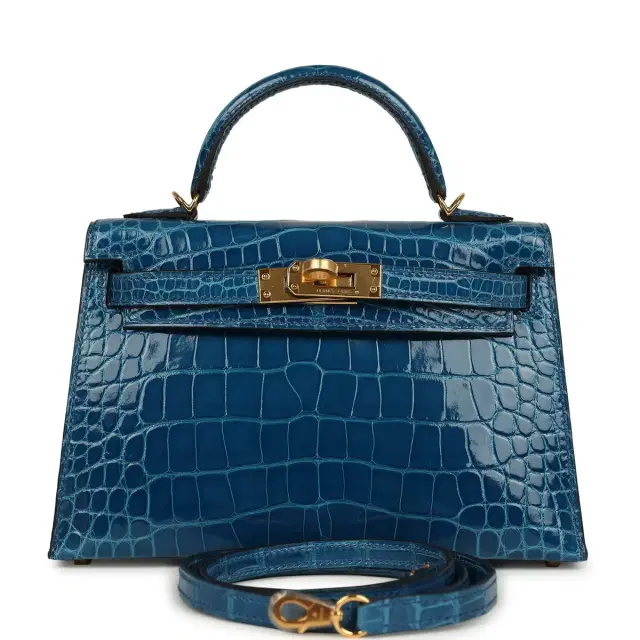 hermes Hermes Kelly Sellier 20 Bleu Mykonos Shiny Alligator Mississipiensis Gold Hardware