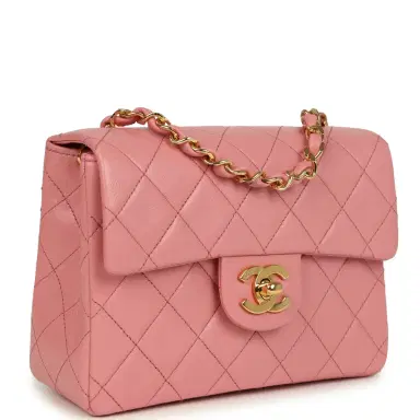 Chanel Vintage Chanel Mini Square Flap Dark Pink Lambskin Gold Hardware | Thumbnail 2