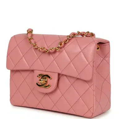Chanel Vintage Chanel Mini Square Flap Dark Pink Lambskin Gold Hardware | Thumbnail 5