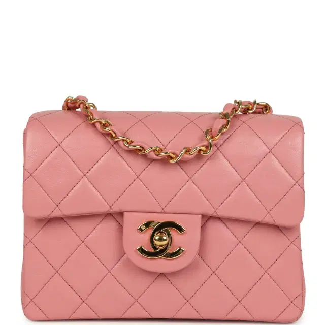 Chanel Vintage Chanel Mini Square Flap Dark Pink Lambskin Gold Hardware