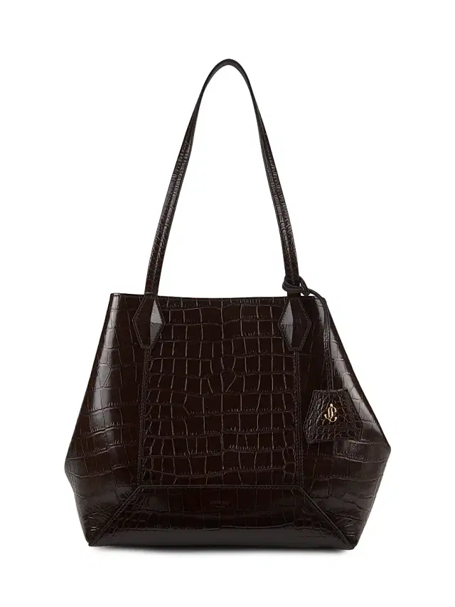 Jimmy Choo Women's Diamond Croc-Embossed Leather Tote Bag - Chocolate Gold