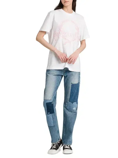 MOSCHINO Women's Embroidered Crest Logo Cotton T-Shirt - Multi White - Size XL | Thumbnail 2 MOSCHINO Women's Embroidered Crest Logo Cotton T-Shirt - Multi White - Size XL | Thumbnail 2