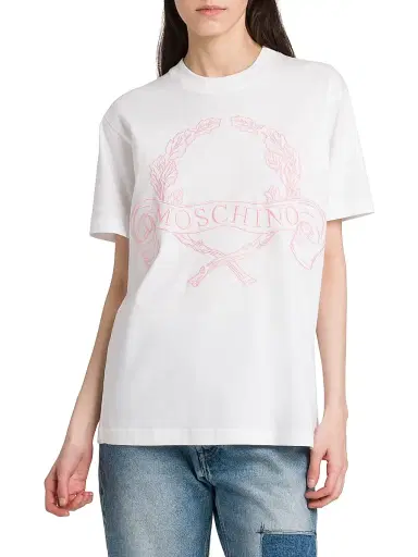 MOSCHINO Women's Embroidered Crest Logo Cotton T-Shirt - Multi White - Size XL | Thumbnail 3 MOSCHINO Women's Embroidered Crest Logo Cotton T-Shirt - Multi White - Size XL | Thumbnail 3